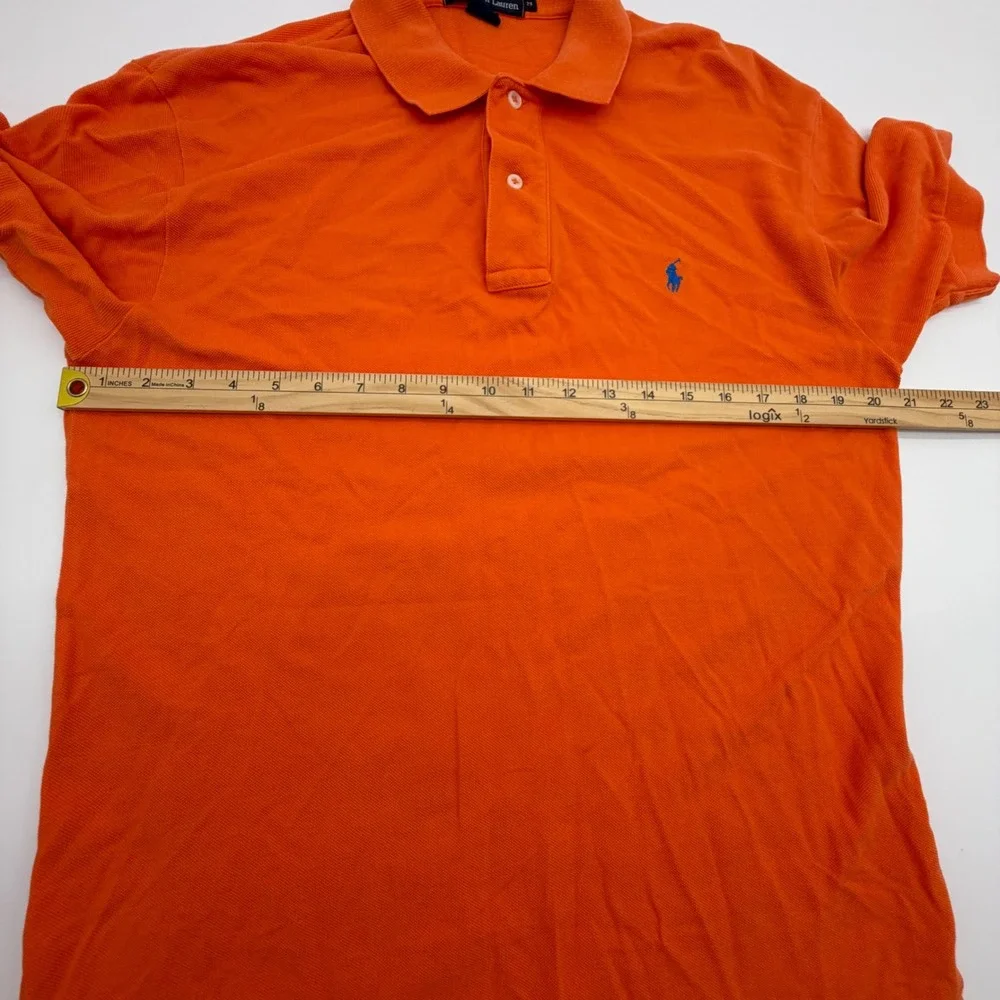 Polo Ralph‎ Lauren Mens Orange Pique Cotton Short Sleeve Polo Shirt Blue Pony M